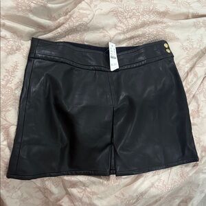 J.Crew Black Leather Mini Skirt with Side Button Detail
